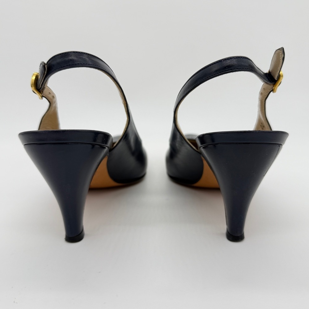 Salvatore Ferragamo Women's Navy Snakeskin Slingback Leather Heels Shoes Size 6 - Picture 6 of 12